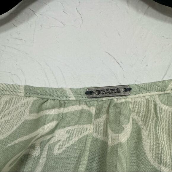 Prana Green Floral Print Blouse Womens Large Boho Long Sleeve Casual Beachy - Picture 10 of 11